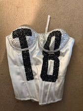 Custom Rhinestone Corset Top   White Satin with Black Sequin  T8  design