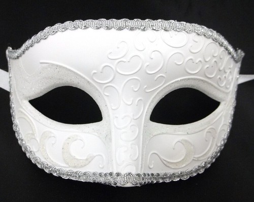 White Venetian Men Elegant Masquerade Halloween New Years Mardi Gras Prom Mask - Picture 1 of 6