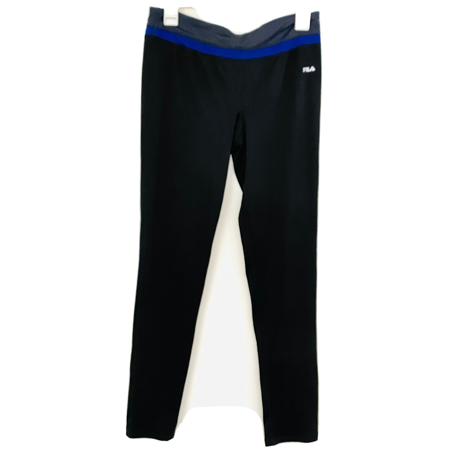 Leggings atletici logo Fila donna M neri finiture blu lunghi