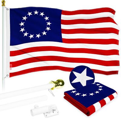 G128 Combo: 6 Ft Flagpole White & Betsy Ross Flag 3x5 Ft Embroidered 300D Poly