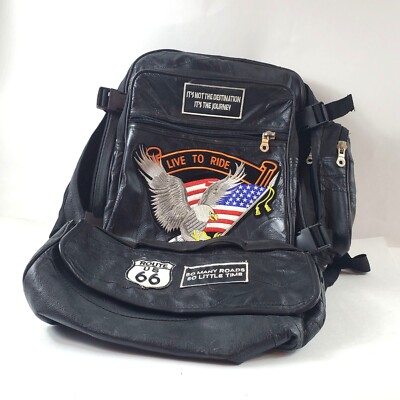 Diamond Plate Buffalo Leather Motorcycle Backpack Bag Live to Ride 