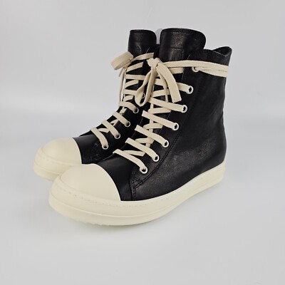Rick Owens Hollywood $1155 Women's Black/Milk Leather High Sneakers New
