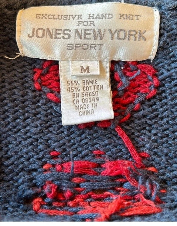 Vtg 90’s Aztec Jones New York Tribal Chunky Knit Cotton Blend Cardigan Pockets M - Image 3 of 4