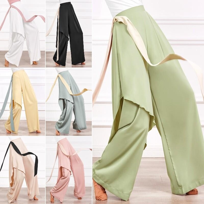 Womens Chiffon Wide Leg Straight Wide Casual Dance Costume Pants