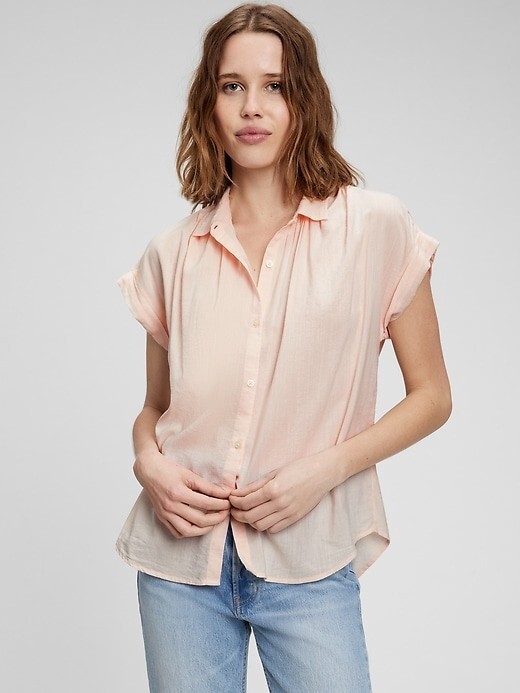 Gap Pink Short Sleeve Button-Up Cotton Rayon Casual Shirt Women's Size Small