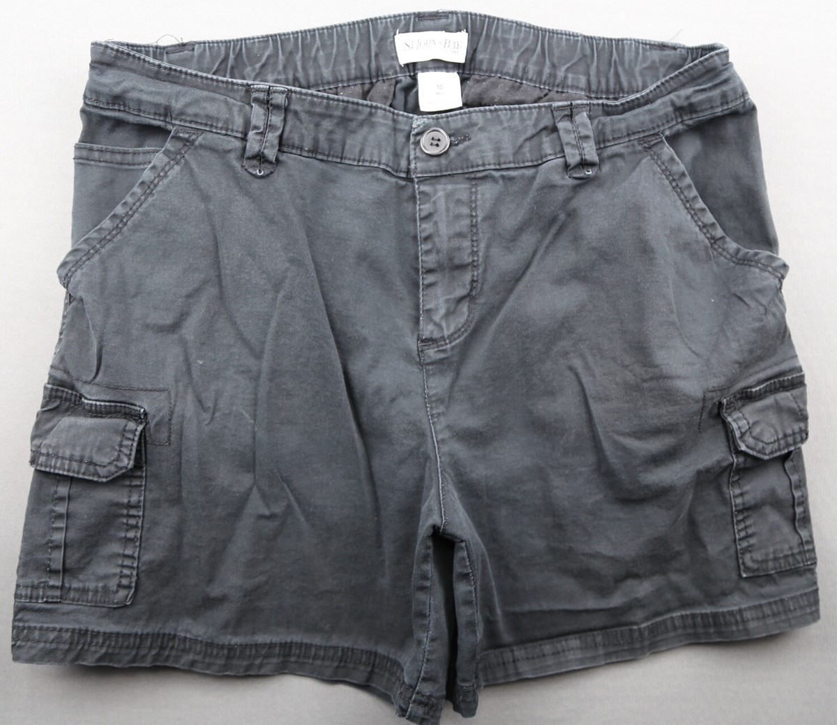 Women's St. John's Bay Mid Rise Cargo Shorts Black Stretch