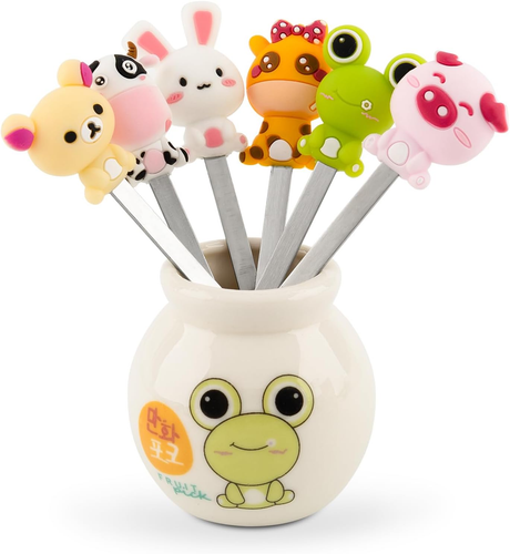 Set of 6 Stainless Steel Fruit Forks Cute Animal Food Picks Dessert for Bento Lu