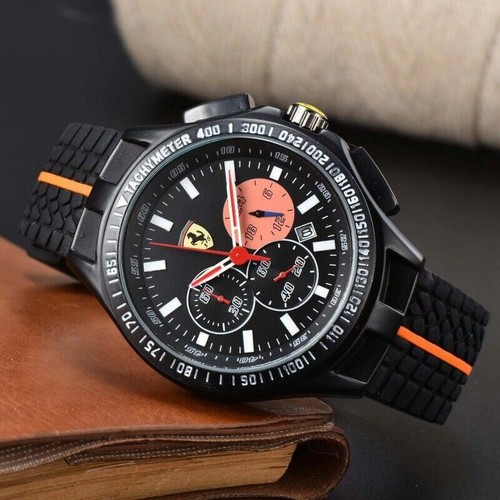 Hot Men's Formula 1 Scuderia Ferrari 44mm Luxury Chronograph Red Silicone Watch - Picture 18 of 23