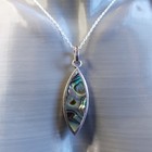 Vintage sterling silver ellipse abalone drop pendant on 22” adjustable chain