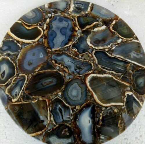 18-inch agate table top with pietradura marble and semi-precious stone inlay for home decor
