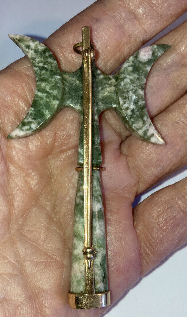 FAB! BIG UNUSUAL ANTIQUE GOLD GEMSTONE DOUBLE AXE… - image 2