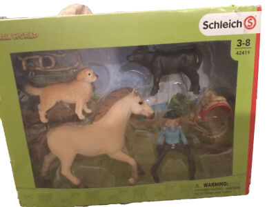 Schleich Farm World Western Calf Roping Cowgirl Dog Horse Calf 42419 New