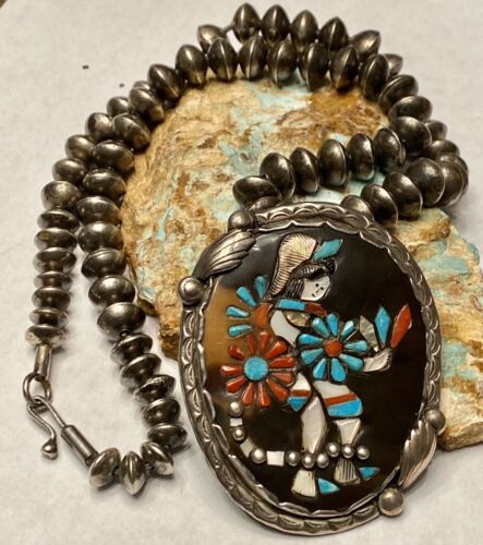 FINEST Old Pawn Early Zuni Sterling Multi-Gem Inla