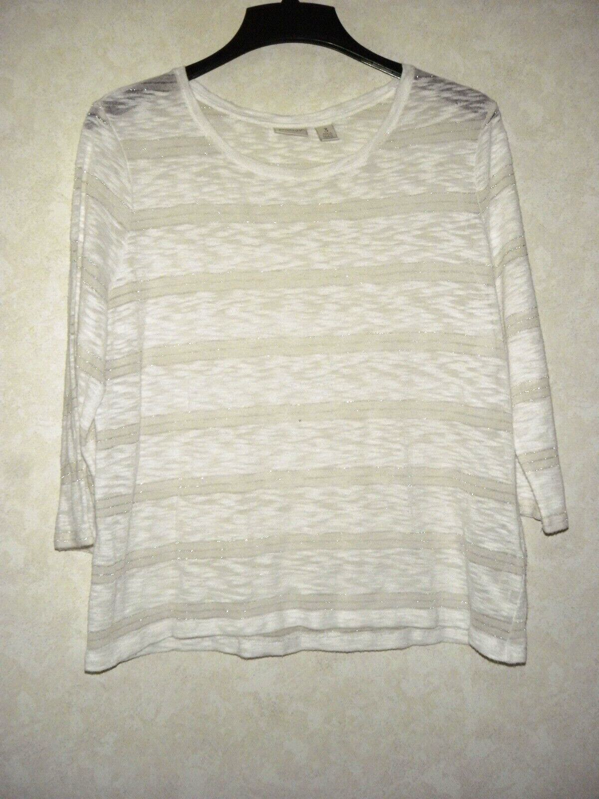 ALTRA Top donna Zenergy By Chico's 3 righe bianche maglia scoop manica 3 4