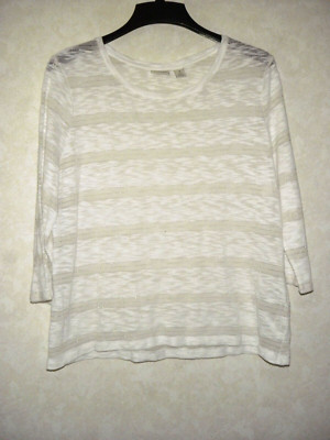 Zenergy By Chico's Top Women 3 White Striped Knit Scoop 3/4 Sleeve 
