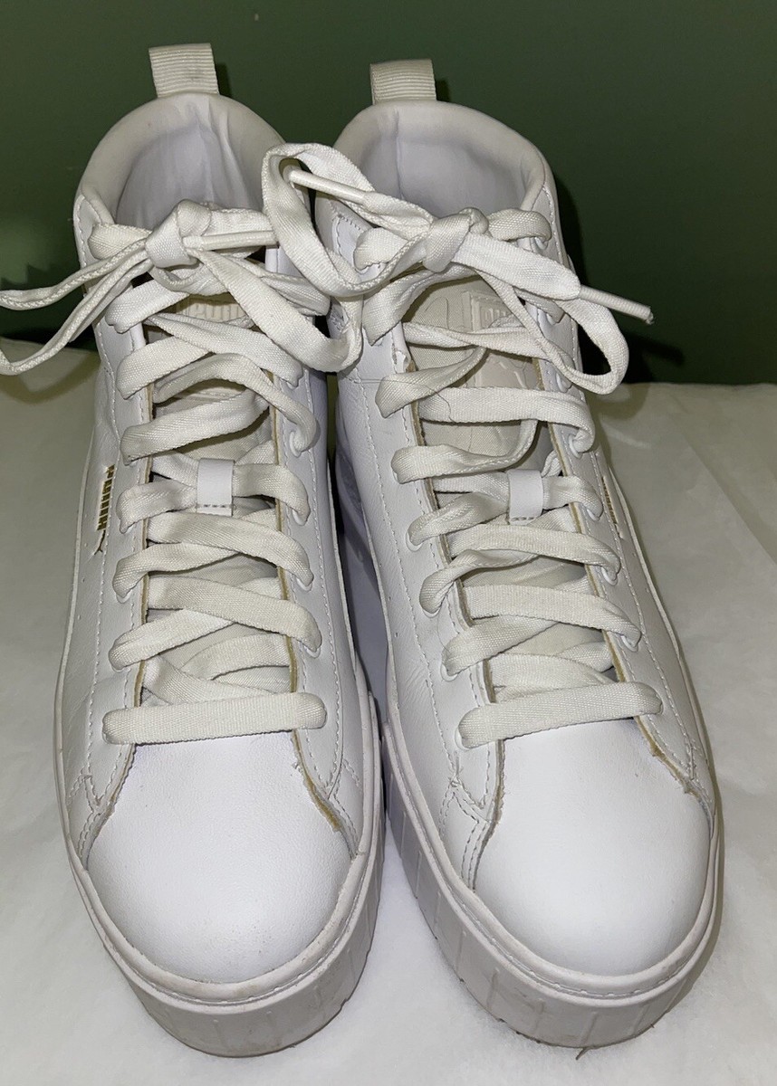 Puma Women's Sz 8 Mayze Mid Triple White Platform Athletic