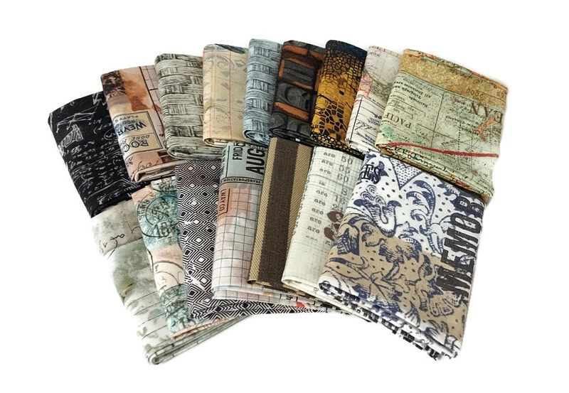 10 Fat Quarters - Tim Holtz Assorted Eclectic Elements and Abandoned Rulers Maps - Image 2 of 4
