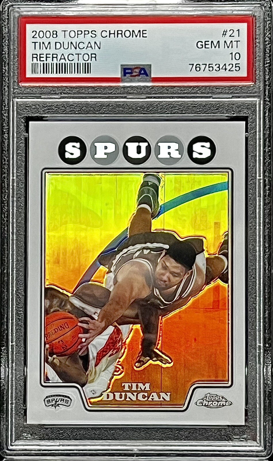 2008 Topps Chrome REFRACTOR #21 Tim Duncan PSA 10 GEM MINT 5xChamp RARE