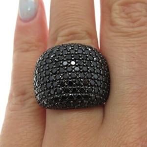 Authentic 925 Sterling Silver Gold Plated Real Black Spinel Gemstone Wide Ring Size 7
