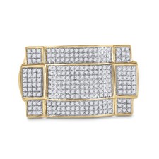 10kt Yellow Gold Mens Round Diamond Contoured Rectangle Cluster Ring 1/2 Ct