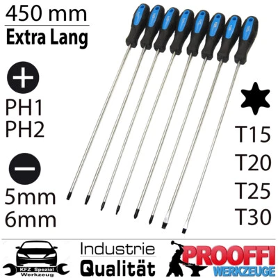 SATRA 8-tlg TORX KREUZ SCHLITZ Schraubendreher Schraubenzieher Satz 450mm Extra Lang
