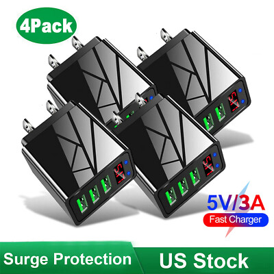 4 Pack Fast Quick Charger QC 3.0 3-Port USB Hub Wall Charger Power Adapter US