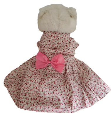 Puppy dog Kitty cat Dress Pink Floral 4-5'' Neck 5-6'' Chest Pretty Pets