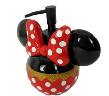 New Disney Minnie Polka Dot Bow Lotion Soap Pump Dispenser Black Resin 6x6