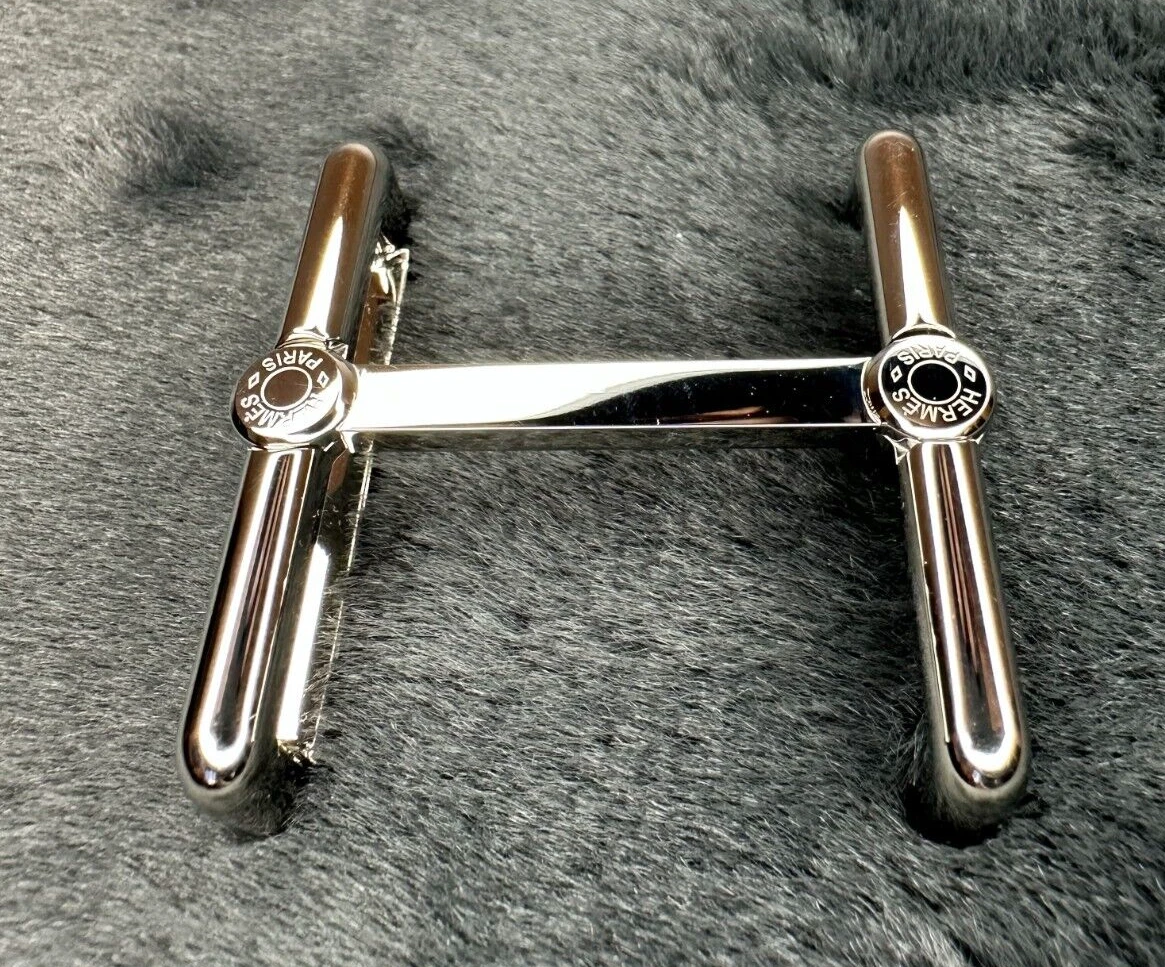 New Hermes Plated Silver Swing Men s Belt Buckle 38 mm with Pouch