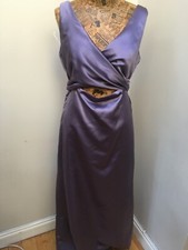 DESSY DRESS BRIDESMAIDS Lavender Purple Satin Long Tie Wrap Drape V Neck 10