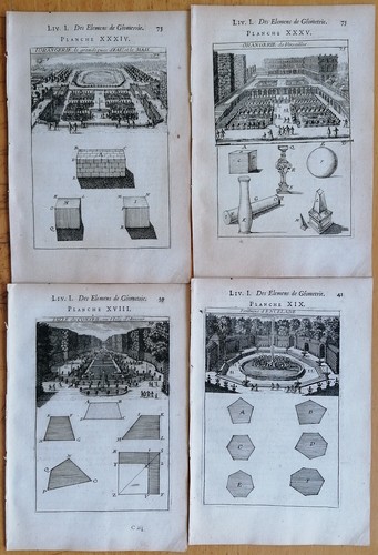 Math Geometry Frensh Castles 24 Prints - Original Engravings Mallet ...
