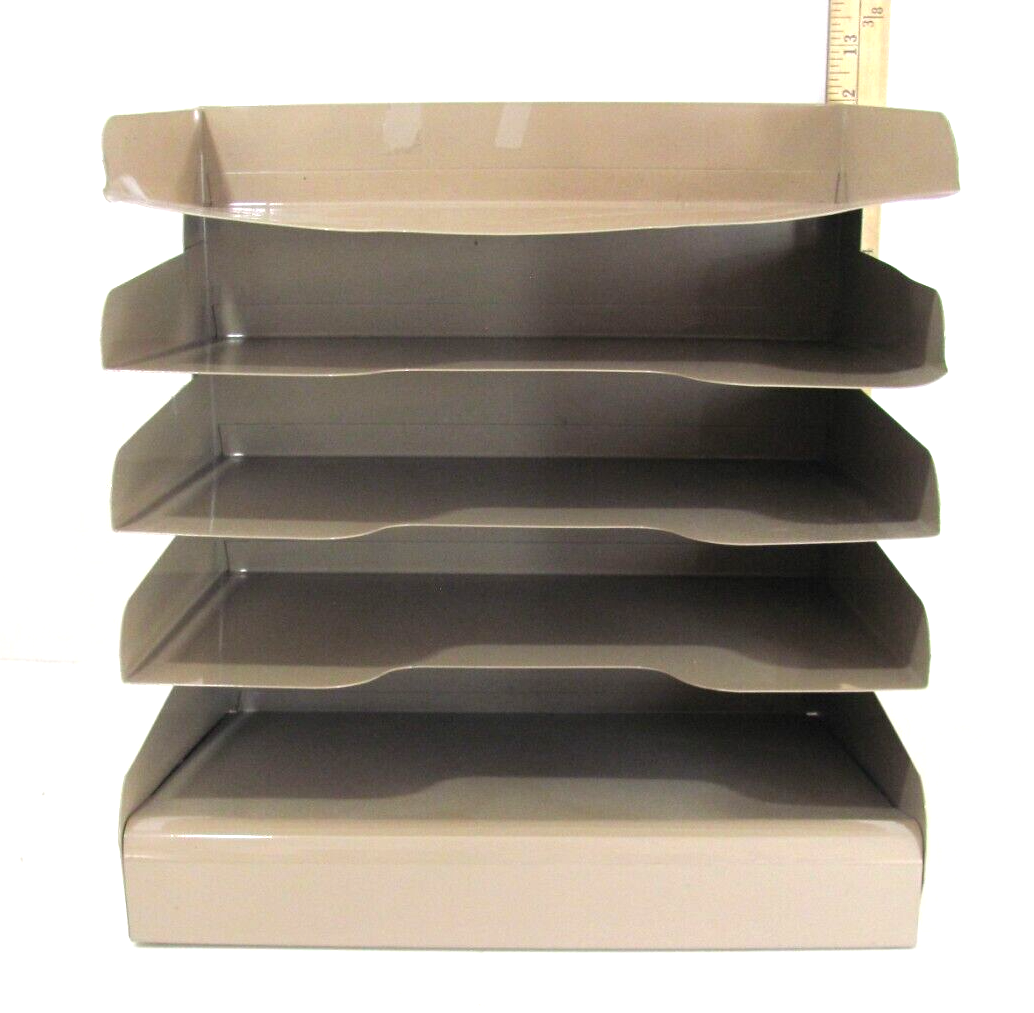 Vintage Steelmaster 5-Slot Metal Desk File Beige 12x12x9.5-image