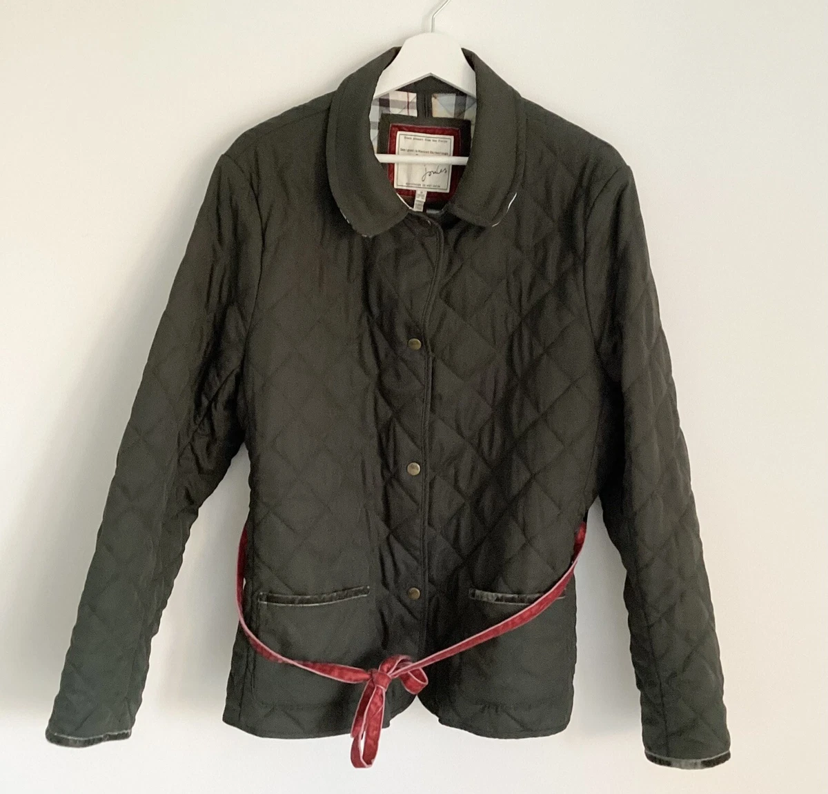 Joules Jacket 18 car coat lightweight quilted belted green checked lining  velvet | eBay