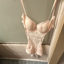 Victoria's Secret Light Pink Lace Bustier 36C Bow Accents Adjustable Straps
