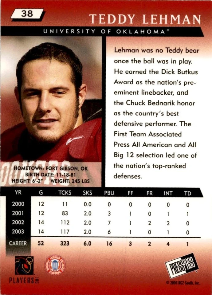 2004 Press Pass #38 Teddy Lehman Great!! - Image 2 of 2
