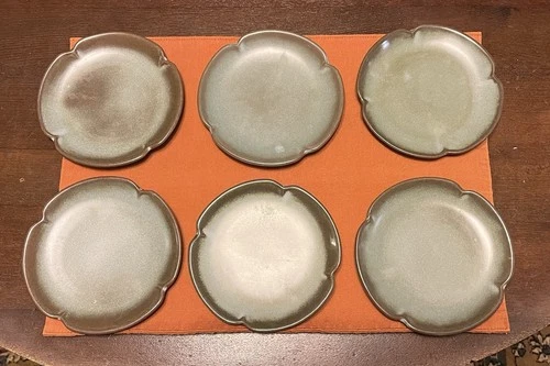 Lot Of 6 Vintage Frankoma Pottery Plainsman Woodland Moss - 5E Scalloped Saucer