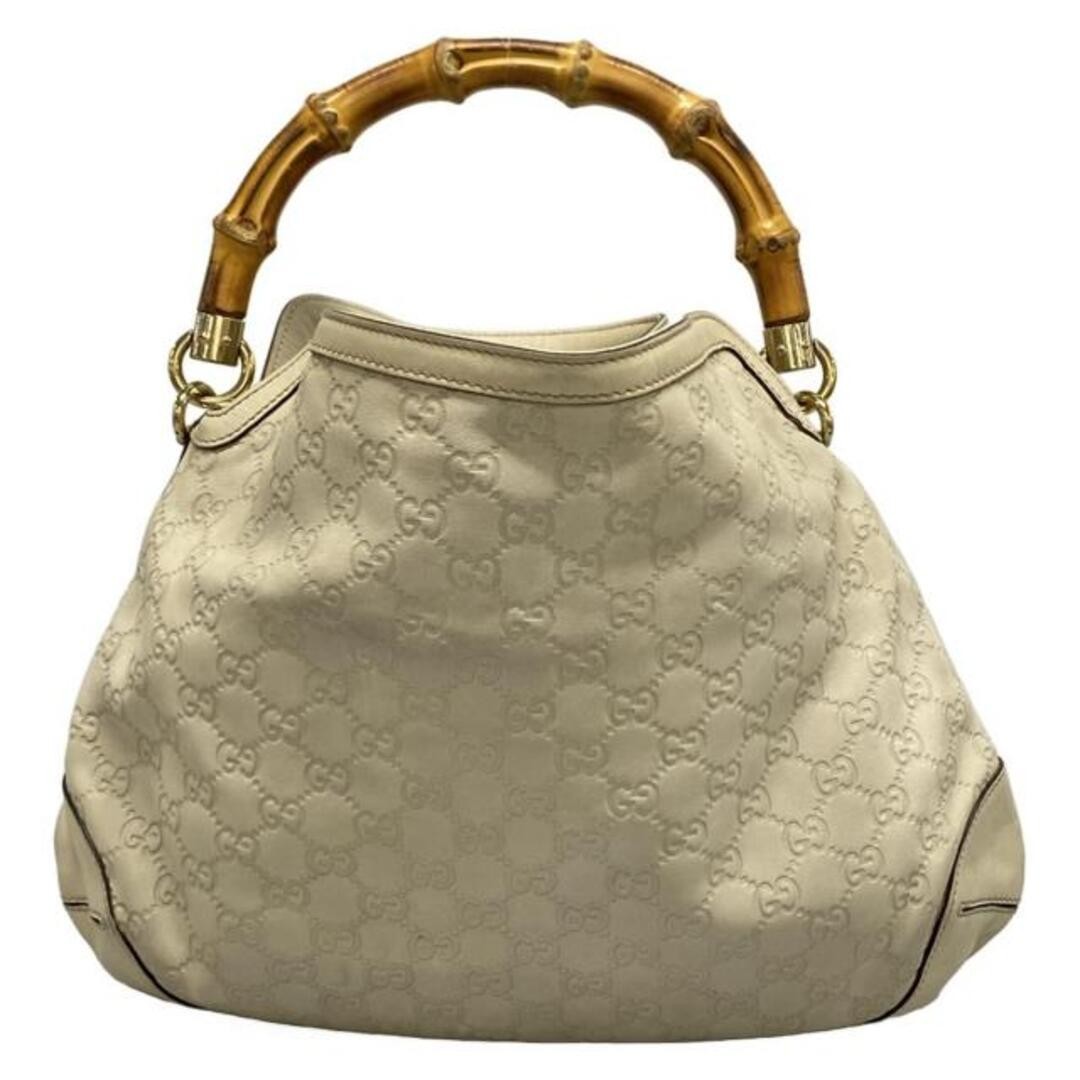 GUCCI Bamboo Shima Line Ivory Leather Handbag Used, Elegant, 33x29-39cm thumbnail 4