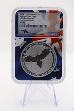 MS70 NGC Australia 1oz Silver Hand Signed S$1 Wedge-Tailed Eagle FDI P125 2024