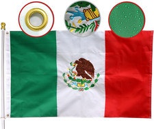 Double Sides Mexico Flag 3x5 Ft Large Outdoor - Embroidered Mexican coat of a...