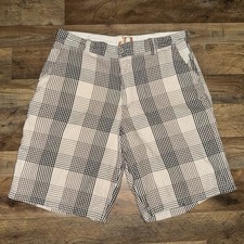 OP Ocean Pacific Chino Shorts Mens 36 White Plaid 100 Cotton Pockets Flat Front