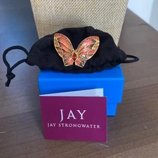 Jay Strongwater Gold Butterfly Painted Enamel and Crystal Cocktail Ring