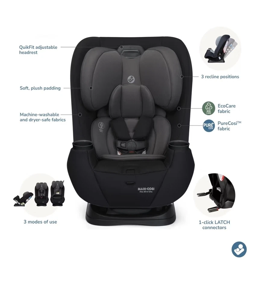 Maxi-Cosi Pria Max 三合一可调式汽车座椅,必备黑色皱褶盒 — 第 3/4 张图片