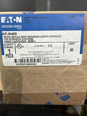 SEALED EATON CROUSE HINDS APJ6485 Model M4 ARKTITE PLUG 60 AMP Nema 4 Hazardous