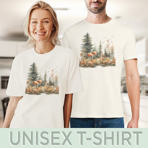 Forest Mushroom T Shirt Cute Fox Fall Nature Graphic Woodland Art Tee - Picture 5 of 6