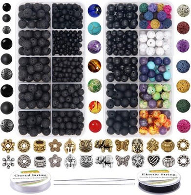 810Pcs Color Lava Rock Beads Stone Chakra Beads Spacer Beads Kit (4mm 6mm 8mm)