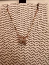 Hermes Mini Pop H Necklace In Grey With Rosegold Chain