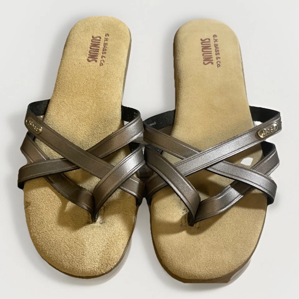 Sandalias entrecruzadas de cuero plateado G H Bass Sunjuns Sharon 2.0 para mujer 9W NNB Foto 3 de 4