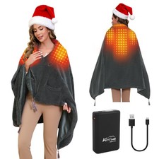 Heated Blanket Throw Battery Operated, Portable Cordless Heated Shawl Ponchol...
