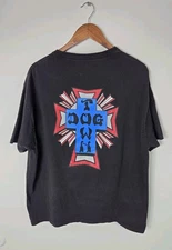 Dogtown Skateboards Cross Logo Black / Blue / Red T-Shirt XL Faded Distressed 