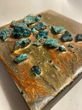 Tess Michaels Original artwork. 6x6” wood box panel. Paint and stones. 